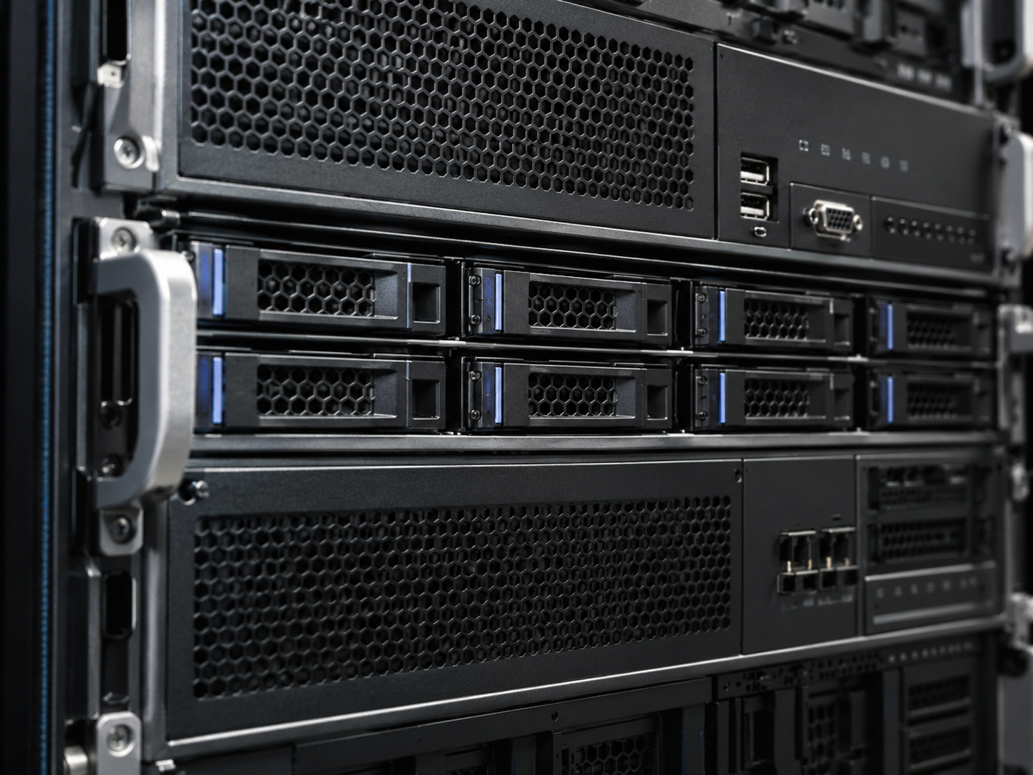 Close-up detail of enterprise IT hardware